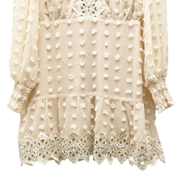 Lulus Lust or Love Cream Embroidered Lace Long Sleeve Dress Women’s Size Small - Picture 11 of 16